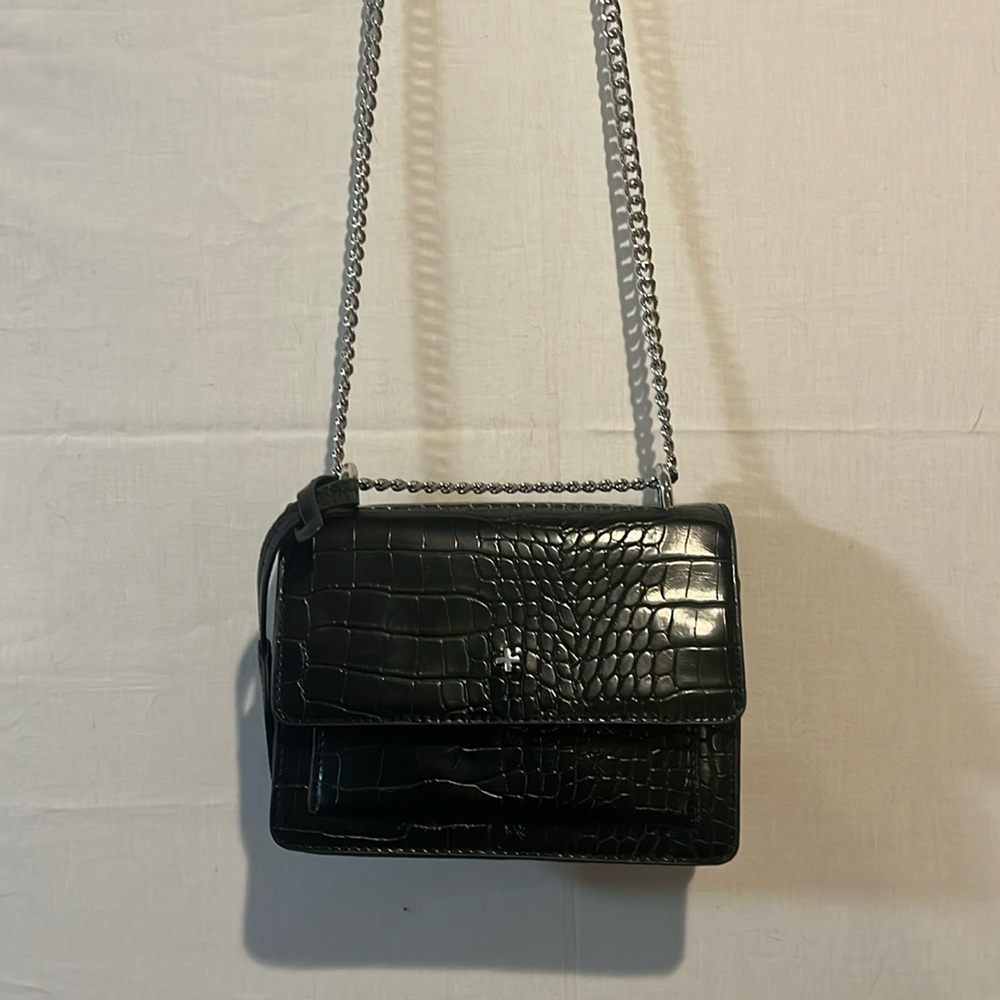 PETA + JAIN convertible black alligator faux leather bag